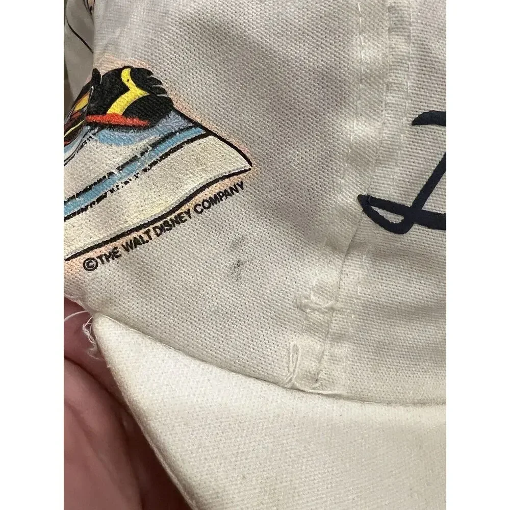 Vintage 80s 90s Unisex White Disney Depoe Bay Oregon Stretch Adjustable Hat Cap